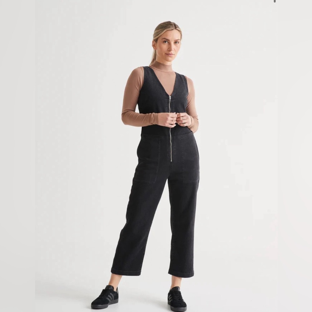 Du/er Performance Denim Jumpsuit in Aged Black, Large